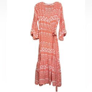 MISS KOMO'DO Dress Womens S/M Wrap Maxi Coverup Printed Tie Kimono